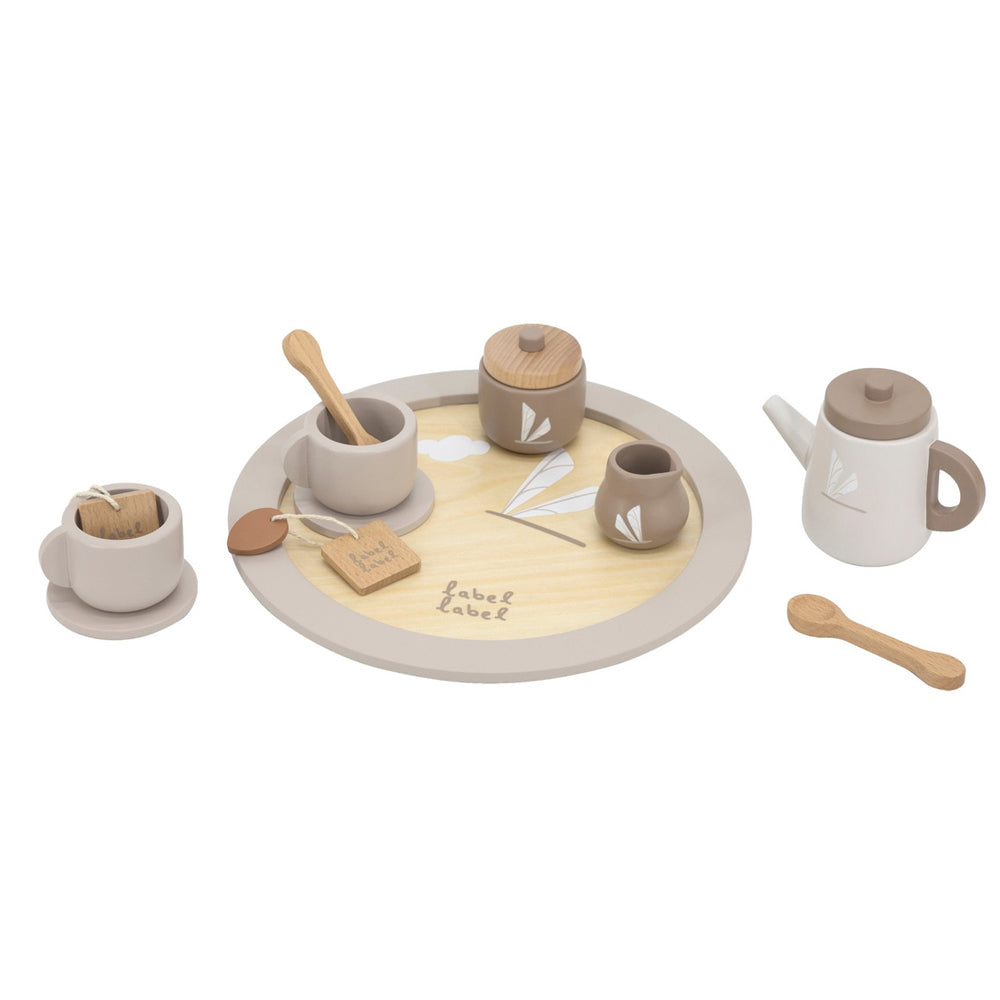 Label Label houten thee servies set nougat