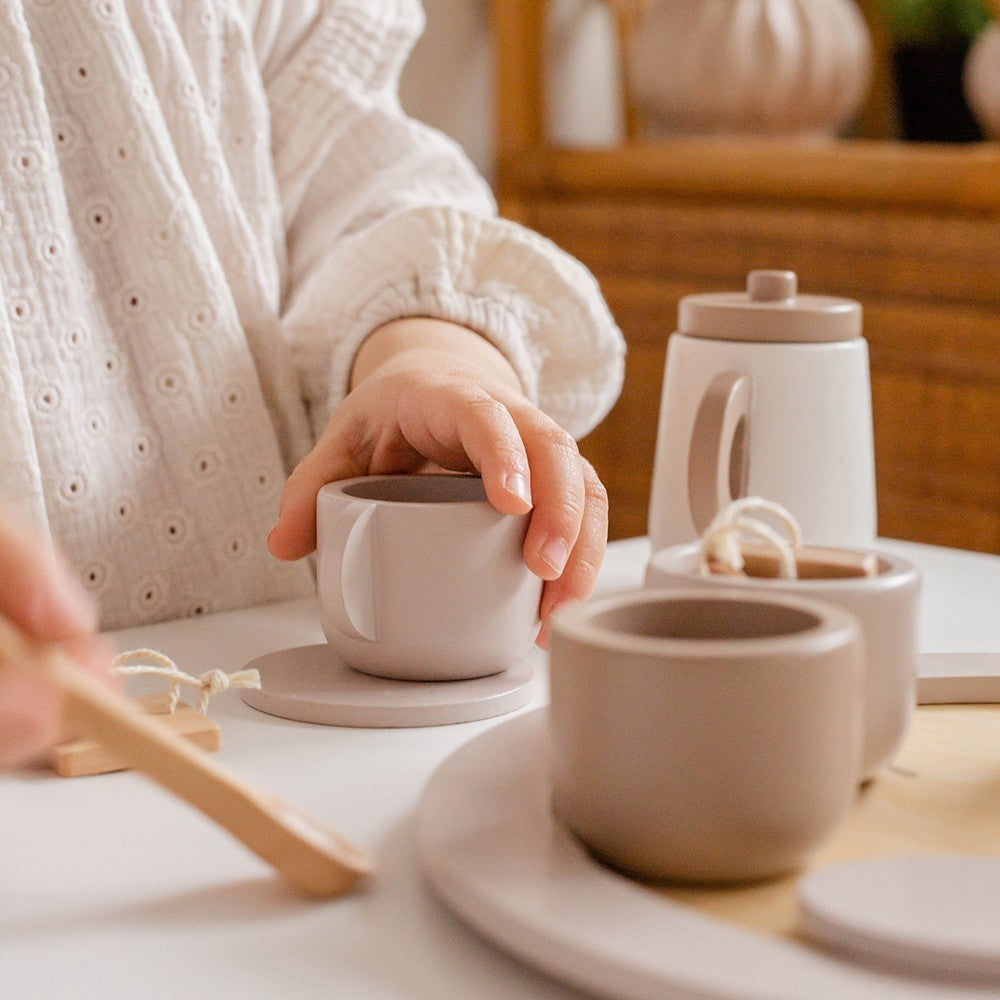 Label Label houten thee servies set nougat