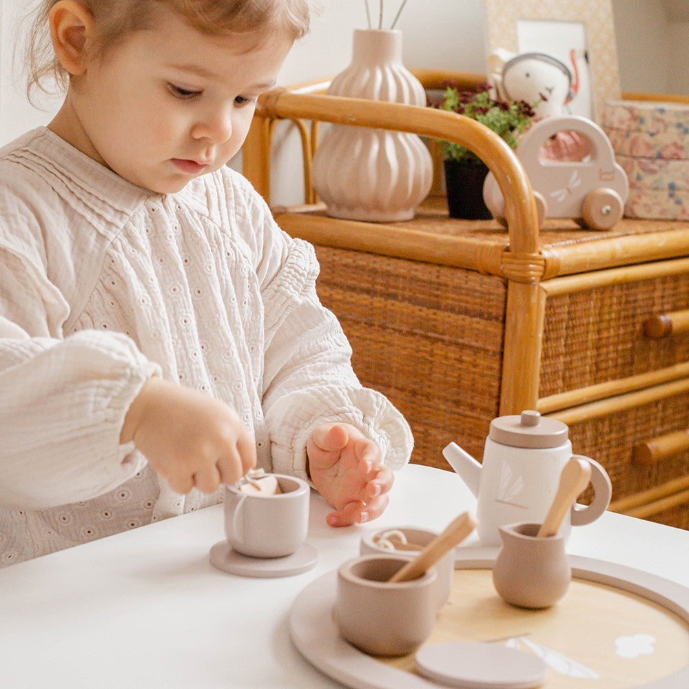 Label Label houten thee servies set nougat