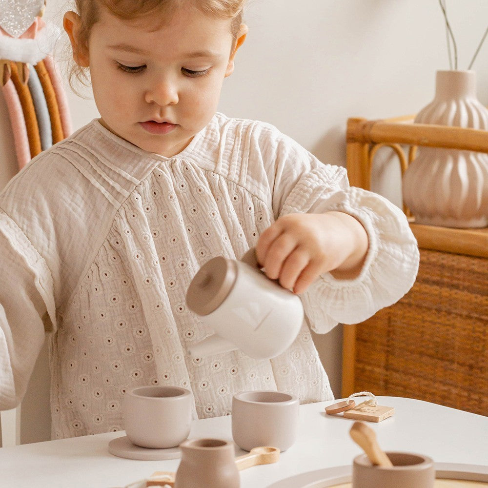 Label Label houten thee servies set nougat