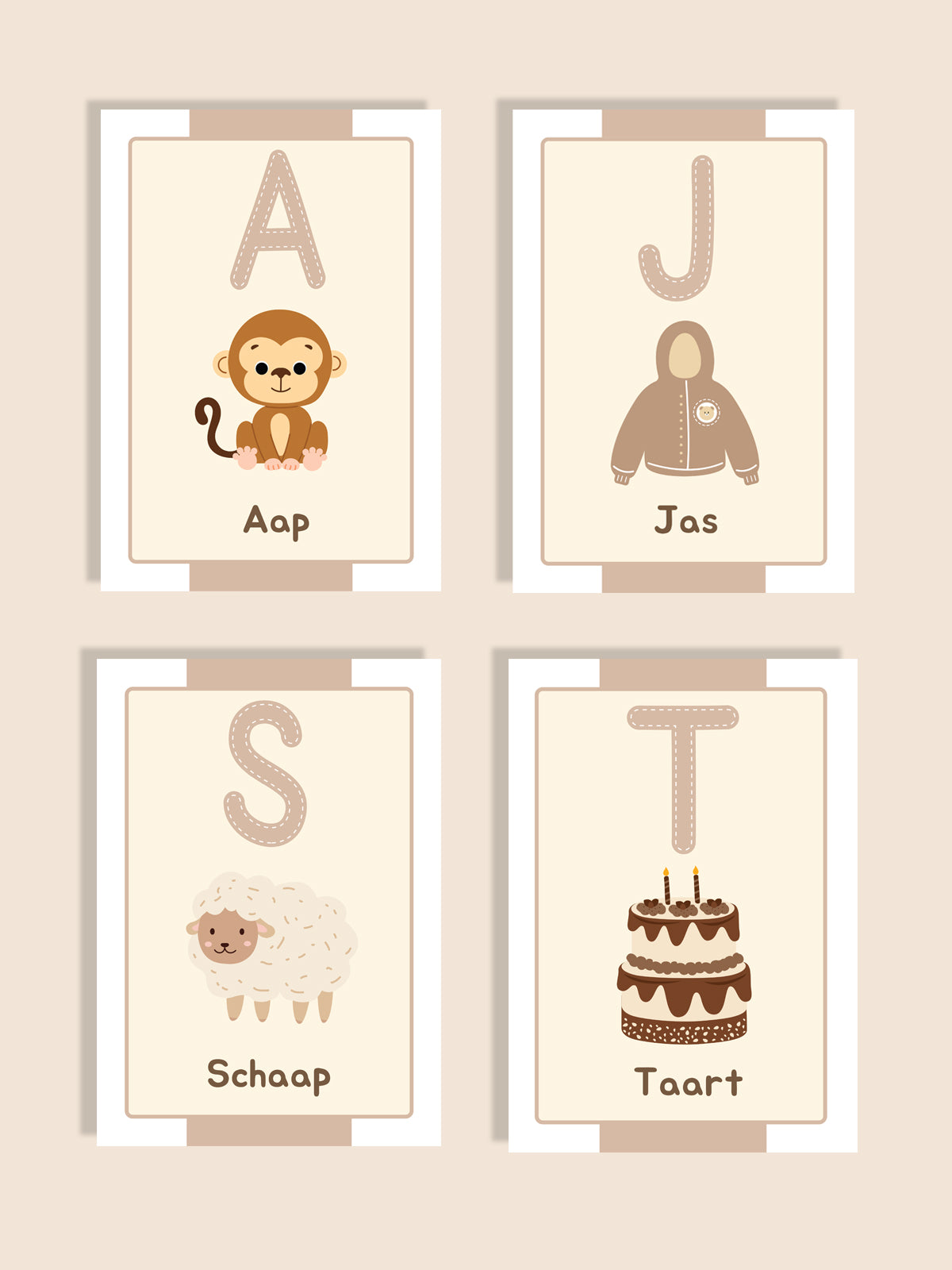 26 alfabet kaartjes neutral dieren & dingen - digitaal