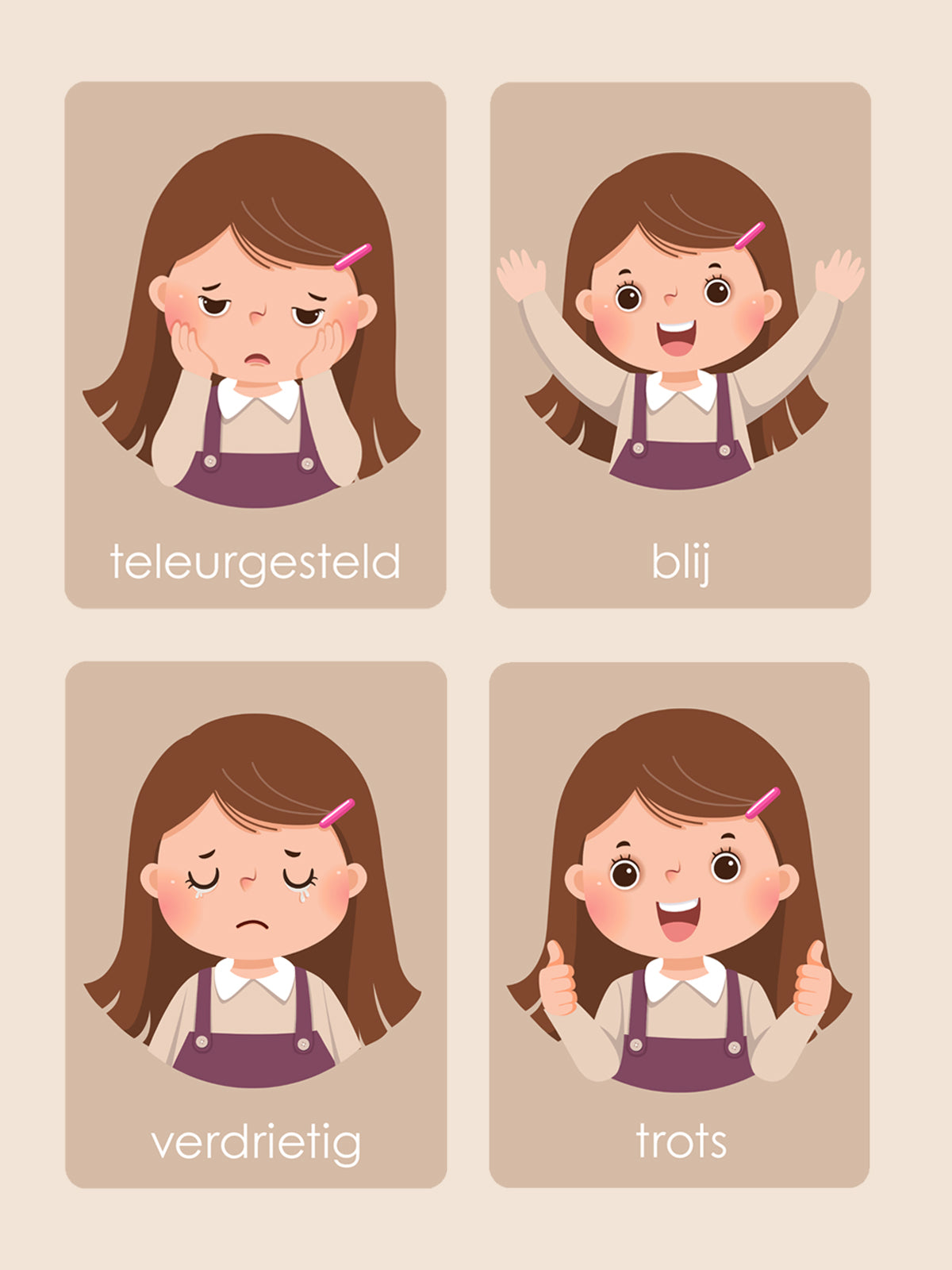 Emotiekaartjes meisjes (10 stuks) - digitaal